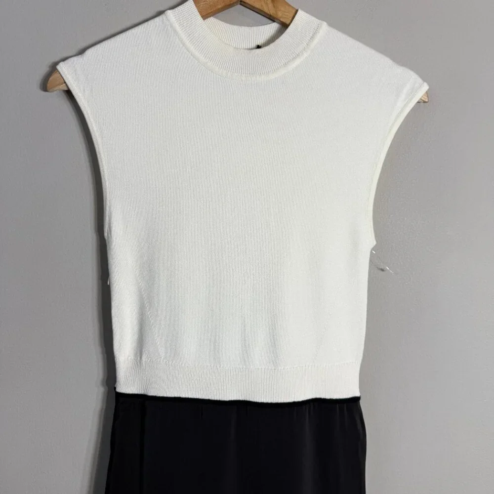 Hugo Boss Ferdola Mixed Media Midi Dress Women's XS Ivory Black Career Chic NWOT - Picture 8 of 16